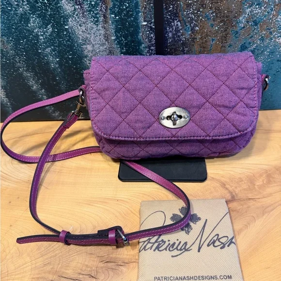 Patricia Nash Quilted Denim Bonny Crossbody in stunning Dark Pink (fusha) NWOT